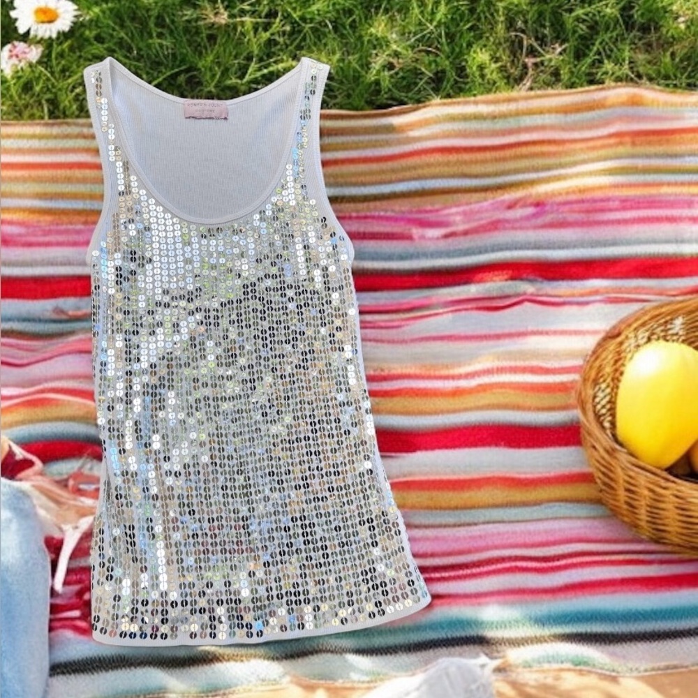 🌸Romeo & Juliet Couture Sequin Tank Top – Shimmer & Shine Statement Piece